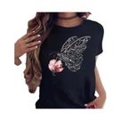 Camiseta Feminina Casual De Verão Com Estampa De Borboleta E Flores, Manga Curta, Estilo Harajuku