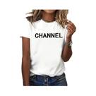 Camiseta Feminina Casual Elegante Lavável Na Máquina Com Estampa Gráfica CHANNEL, Gola Redonda E Camiseta Feminina Casual Elegante Lavável Na Máquina Com Estampa Gráfica CHANNEL, Gola Redonda E