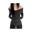 Camiseta Feminina Cinza De Manga Longa Com Listras, Estilo Coreano Harajuku, Ajuste Slim, Para