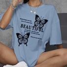 Camiseta Feminina Colorida Champanhe Palha Blusa Oversized Unissex Estampa Beautiful Butterfly Cami
