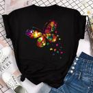 Camiseta Feminina Colorida Com Estampa De Pétalas De Borboleta, Manga Curta, Gola Redonda, Top Camiseta Feminina Colorida Com Estampa De Pétalas De Borboleta, Manga Curta, Gola Redonda, Top