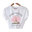 Camiseta Feminina Com Estampa Da Torre Eiffel, Manga Curta, Gola Redonda, Casual, Top De Verão