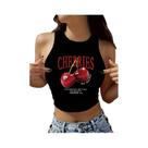 Camiseta Feminina Com Estampa De Cereja, Sem Mangas, Gola Redonda, Sexy