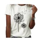 Camiseta Feminina Com Estampa De Dente-de-Leão, Gola Redonda, Casual, Manga Curta Para Primavera E
