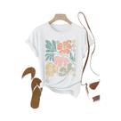 Camiseta Feminina Com Estampa Floral, Gola Redonda, Manga Curta, Top Casual De Malha, Moda Para