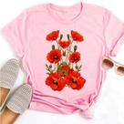 Camiseta Feminina Com Estampa Floral Rosa Casual Respirável Macia De Manga Curta Solta Confortável