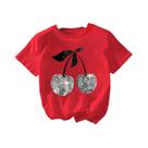 Camiseta Feminina Com Estampa Gráfica De Cereja Prateada, Manga Curta, Gola Redonda, Top Casual Para Camiseta Feminina Com Estampa Gráfica De Cereja Prateada, Manga Curta, Gola Redonda, Top Casual Para
