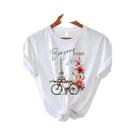 Camiseta Feminina Com Estampa Paris, Gola Redonda, Manga Curta, Top Casual Para Verão E Primavera Camiseta Feminina Com Estampa Paris, Gola Redonda, Manga Curta, Top Casual Para Verão E Primavera