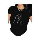 Camiseta Feminina Confortável Com Estampa De Pata De Gato E Coração, Manga Curta, Casual