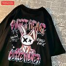 Camiseta Feminina de Algodão com Estampa de Coelho - Manga Curta e Gola Doce