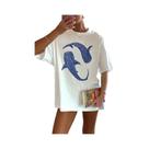 Camiseta Feminina De Algodão Oversized Com Estampa De Tubarão-baleia Azul, Confortável Para O Verão, Camiseta Feminina De Algodão Oversized Com Estampa De Tubarão-baleia Azul, Confortável Para O Verão,