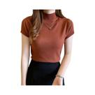 Camiseta Feminina De Malha Slim Fit Com Gola Alta E Manga Curta, Casual E Elegante, Pullover De Camiseta Feminina De Malha Slim Fit Com Gola Alta E Manga Curta, Casual E Elegante, Pullover De