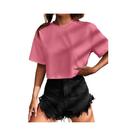 Camiseta feminina de manga curta cor sólida estilo universitário top redutor de idade
