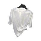 Camiseta Feminina De Seda Brilhante Com Manga Curta Solta, Estilo Retrô De Verão, Top Brilhante Para