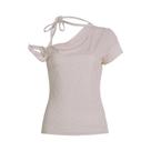 Camiseta Feminina De Um Ombro Com Estampa De Poá, Casual De Verão, Estilo Coreano, Ajuste Slim Para Camiseta Feminina De Um Ombro Com Estampa De Poá, Casual De Verão, Estilo Coreano, Ajuste Slim Para