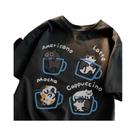 Camiseta Feminina De Verão Com Estampa De Gato E Café, Gola Redonda, Estilo Casual E Gráfico, Top