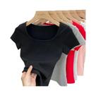 Camiseta Feminina De Verão Com Gola Quadrada E Manga Curta Em Cor Sólida, Moda Coreana, Básica E