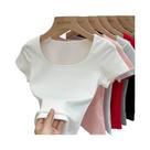 Camiseta Feminina De Verão Com Gola Quadrada E Manga Curta Em Cor Sólida, Moda Coreana, Tops Básicos