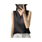 Camiseta Feminina De Verão Em Seda Sintética Com Manga Curta Elegante Solta Casual Básica 2024