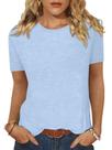Camiseta feminina EADINVE, casual, gola redonda, manga curta, azul