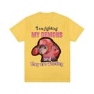 Camiseta Feminina Engraçada Com Meme De Rato, Luta Contra Demônios, Manga Curta, Camiseta Criativa