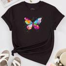 Camiseta Feminina Estampada Borboleta Color Linda 100 Algodão Adulto e Infantil