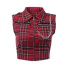 Camiseta Feminina Estilo Punk Gótico Com Zíper E Corrente, Moda De Rua Retro Hip Hop, Top Cropped