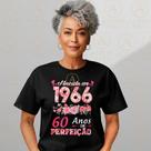 Camiseta Feminina Floral Rosa Nascida 1966 60 Anos 100% Algodao Premium