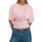 Camiseta feminina Foidiccx Y2K de manga curta, folgada, top rosa