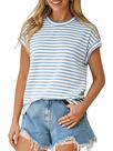 Camiseta feminina Glamaker de manga curta listrada azul 2026 - XL