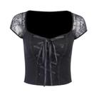 Camiseta Feminina Gótica Punk - Manga Curta, Gola Quadrada, Renda e Slim Fit Camiseta Feminina Gótica Punk - Manga Curta, Gola Quadrada, Renda e Slim Fit