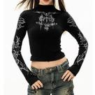 Camiseta Feminina Grunge Y2K De Gola Alta Com Manga Longa, Estampa Gráfica, Transparente, Estilo
