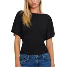 Camiseta feminina Hixiaohe, cintura apertada, gola barco, preta