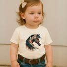 Camiseta Feminina Infantil Estampa Cavalo Modinha Nova Tendência Premium Tecido 100 % Algodão Fofo
