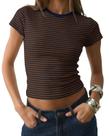 Camiseta feminina KIGRAD Preppy Colorblock Listrada Curta