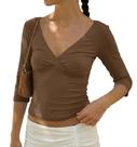 Camiseta feminina KIGRAD vintage dos anos 90 com manga 3/4 com decote em V