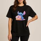 Camiseta Feminina Lilo Stich Donuts Oversize Lançamento