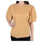 Camiseta Feminina Linzzi MC Babados Marrom - 77494