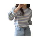 Camiseta Feminina Listrada de Algodão - Manga Comprida, Gola Redonda, Casual e Soltinha