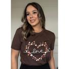 Camiseta Feminina Love Corações Chocolate 100% Algodão - Tamanho P ao G2 Plus Size
