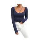 Camiseta Feminina Manga Comprida Gola U - Casual, Justa, Outono Camiseta Feminina Manga Comprida Gola U - Casual, Justa, Outono
