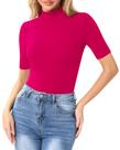 Camiseta feminina MANGOPOP, simulada, gola de tartaruga, justa, rosa choque