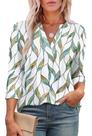 Camiseta feminina OFEEFAN, manga 3/4, decote em V, estampa floral