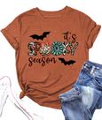 Camiseta feminina Ovazly Fall Pumpkin Bat com estampa de halloween marrom