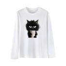 Camiseta Feminina Oversized Com Estampa De Gato Engraçado, Verão, Branca, Casual, Manga Curta, Gola