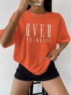 Camiseta Feminina Oversized Over Thinking estilo de Rua Largo Academia 100% Algodão 30.1 Corte Reto