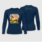 Camiseta Feminina Performance Quarto de Milha Azul Manga Longa UV50+