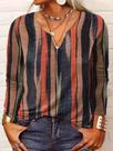 Camiseta Feminina plus Size 1XL-8XL, Casual, Com Decote Em V, Listrada, Manga Comprida, Respirável, Camiseta Feminina plus Size 1XL-8XL, Casual, Com Decote Em V, Listrada, Manga Comprida, Respirável,