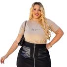 Camiseta Feminina Plus Size Básica Manga Curta Blusinha Gola Alta Estampa Delicada 100% Algodão