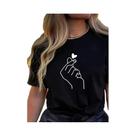 Camiseta Feminina plus Size Com Estampa De Coração E Cor Sólida, Gola Redonda, Casual, Oversized, Camiseta Feminina plus Size Com Estampa De Coração E Cor Sólida, Gola Redonda, Casual, Oversized,